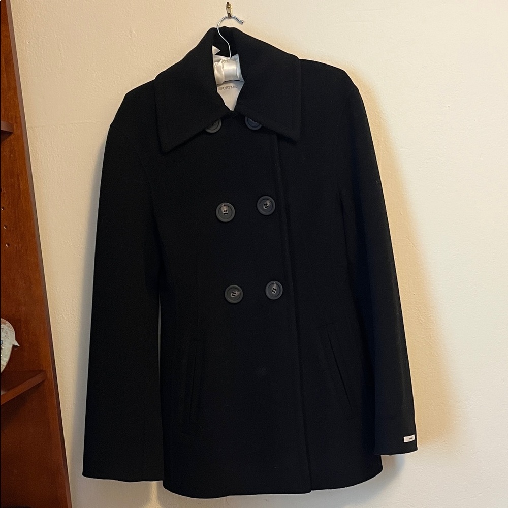 Pure Wool Sportmax by Max Mara Women's Black Double-Breasted Coat size  XS-S